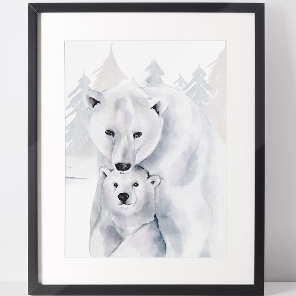 Watercolor Polar Bears Wall Art Illustration Print Poster Card Unframed - Picture 3 of 17
